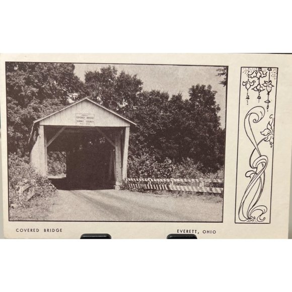 Covered Bridge Everett Ohio Summit County Postcards Black White Photo Vintage - Picture 1 of 5